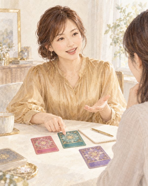 カードから受け取ったことを相手に伝える女性のイラスト